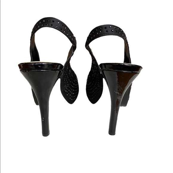 Lulu Townsend Black Upper Leather Black Rhinestone Covered Heels Pumps Size 8.5 - Picture 4 of 14